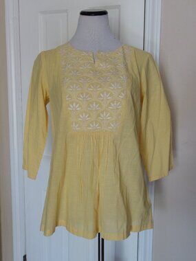NWT FABINDIA Pale Yellow w/ White Embroidery Chiankari Blouse Top – Wmns Med